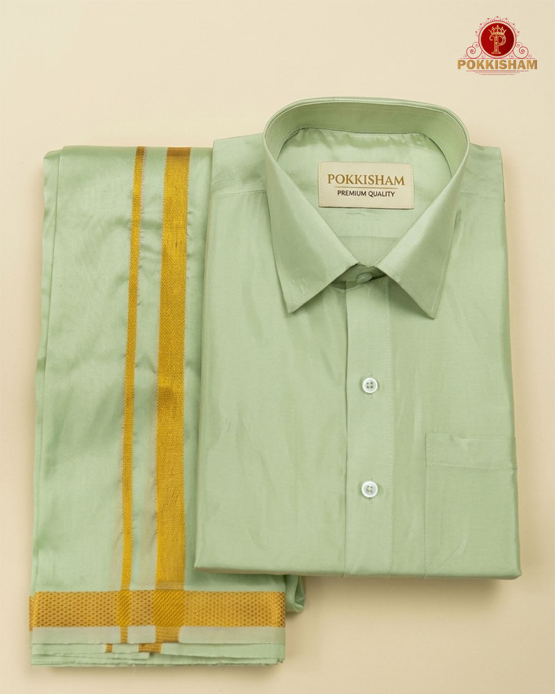 Art Silk Dhoti Set with Gold Zari   - Pista