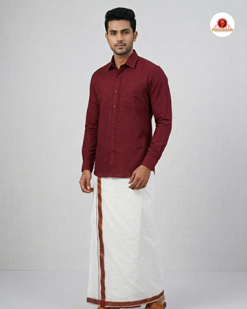 Premium Classic  Men's Cotton Shirt And Dhoti Set - D.Maroon