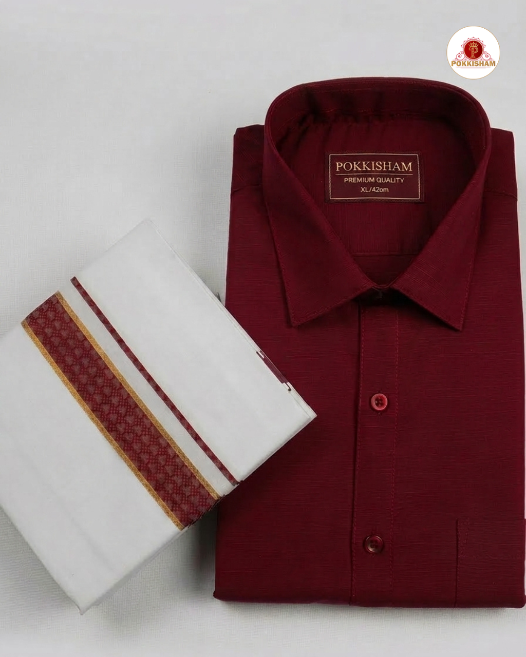 Premium Classic  Men's Cotton Shirt And Dhoti Set - D.Maroon