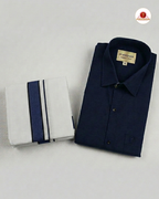 Premium Classic  Men's Cotton Shirt And Dhoti Set - Navy Blue