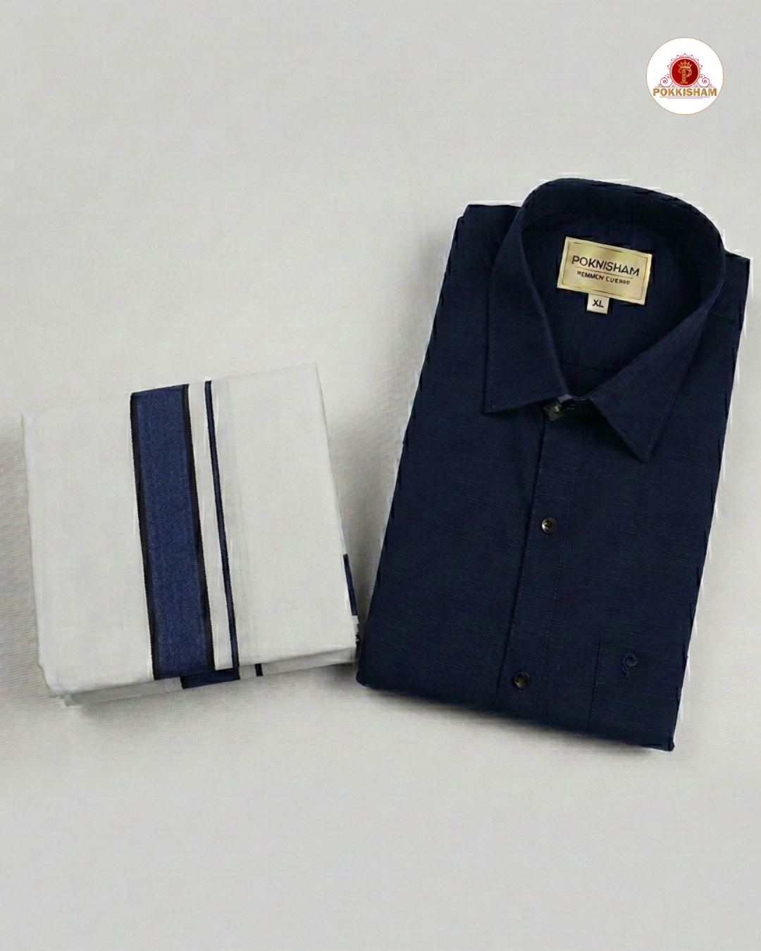 Premium Classic  Men's Cotton Shirt And Dhoti Set - Navy Blue