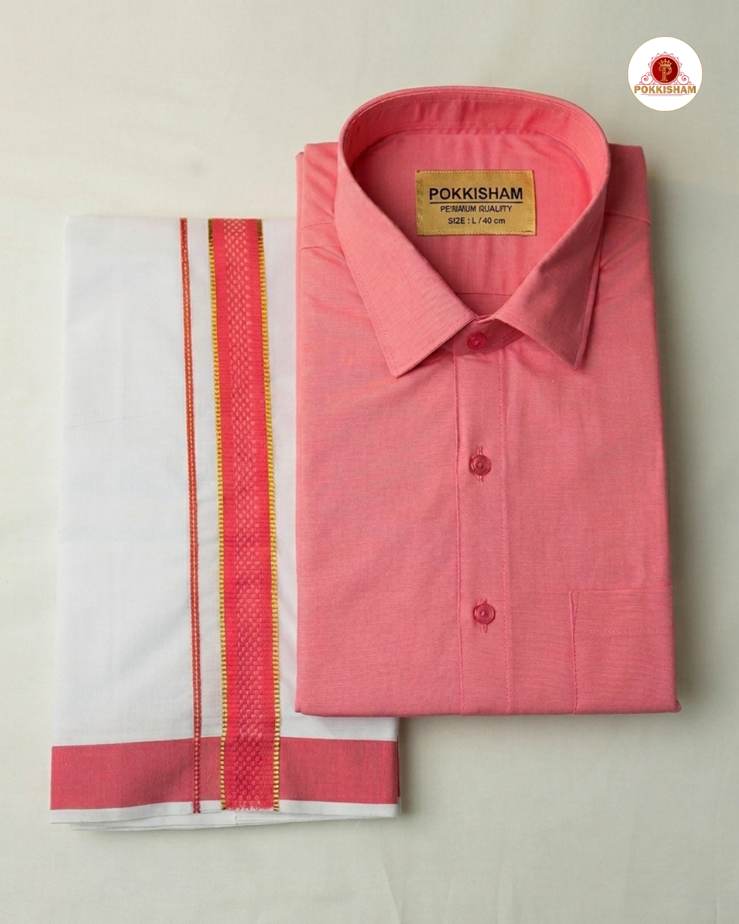Premium Classic  Men's Cotton Shirt And Dhoti Set - Peach Pink