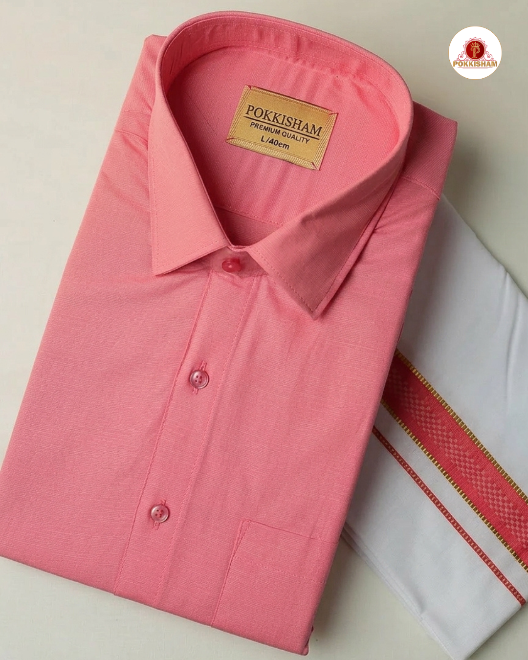 Premium Classic  Men's Cotton Shirt And Dhoti Set - Peach Pink