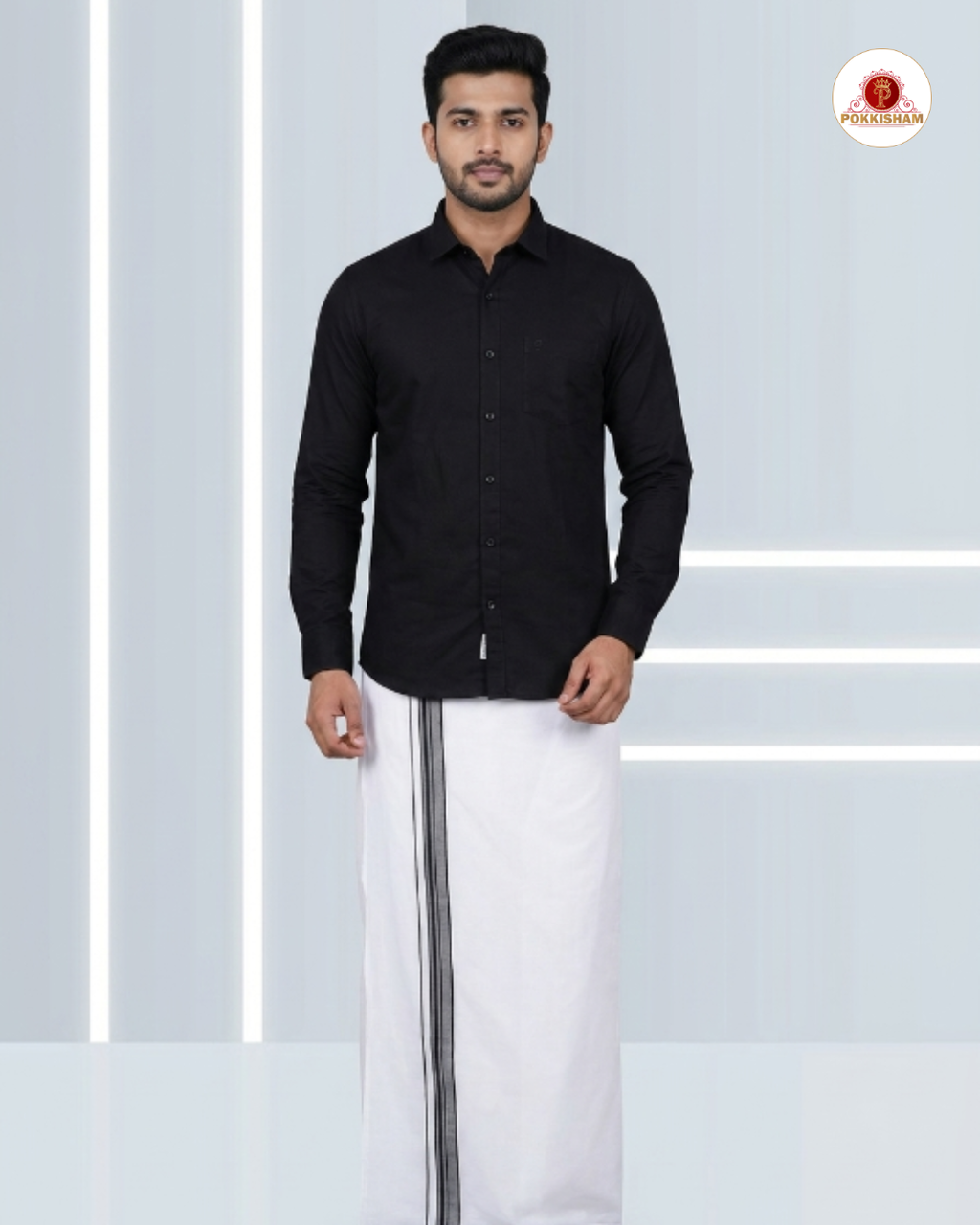 Premium Classic  Men's Cotton Shirt And Dhoti Set - Black