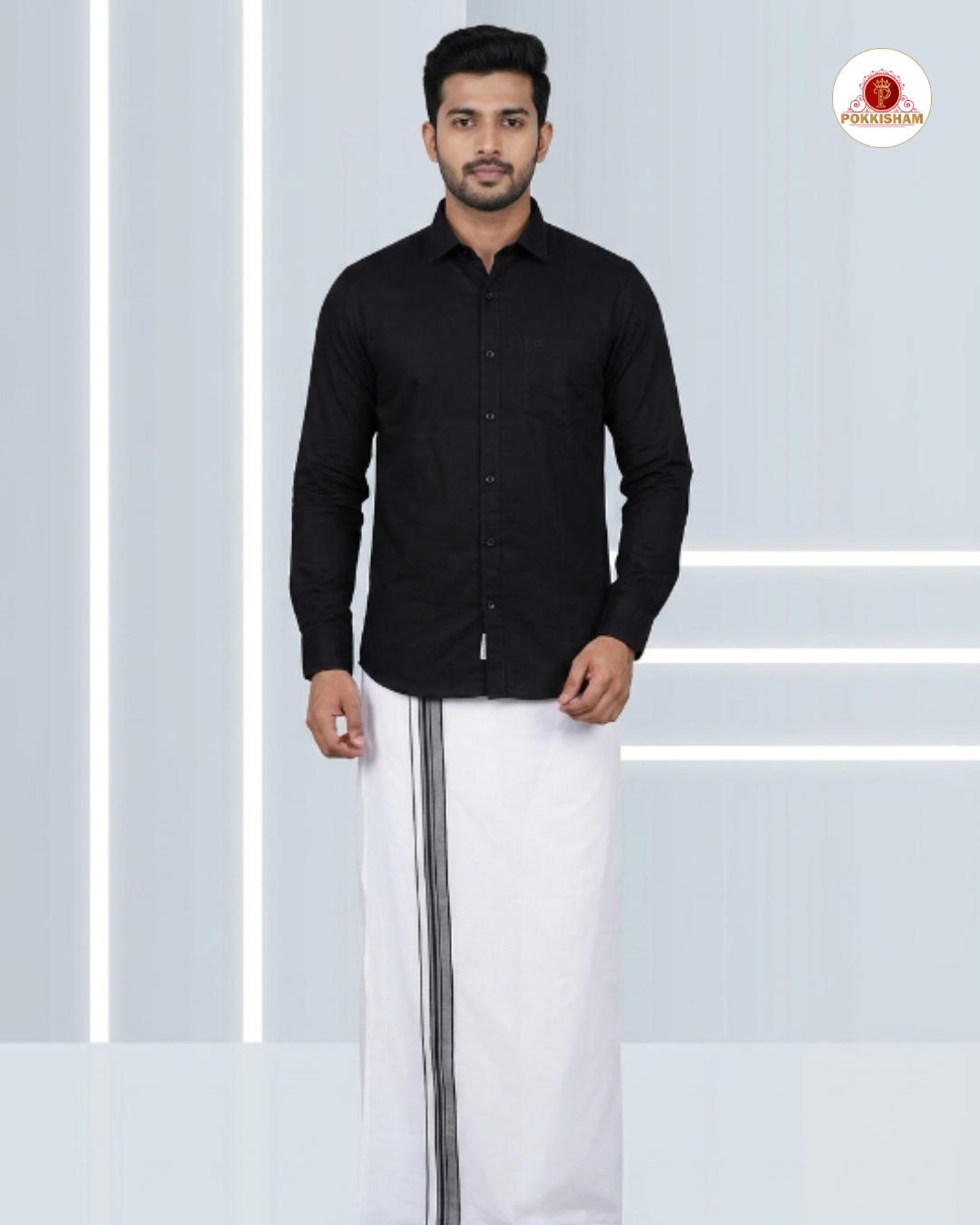 Premium Classic  Men's Cotton Shirt And Dhoti Set - Black