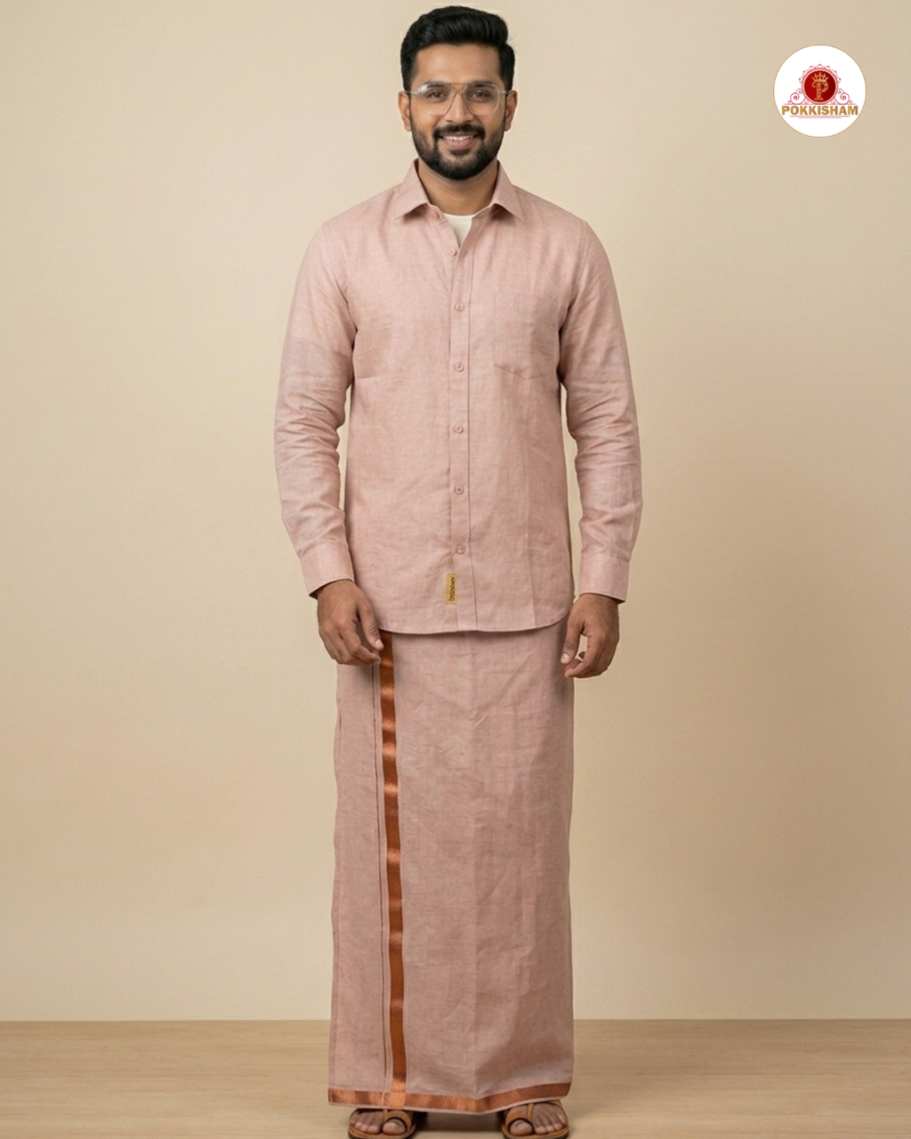 Men's Cotton Tissue Dhoti Set With-  Copper Zari