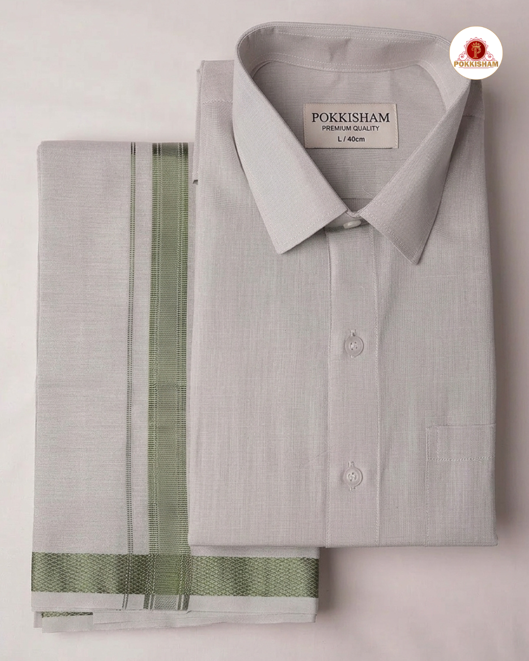 Men's Cotton Tissue Dhoti Set With-  Green Zari