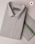 Men's Cotton Tissue Dhoti Set With-  Green Zari