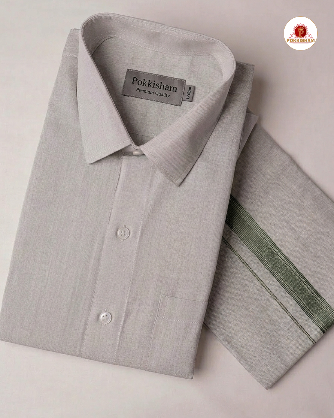 Men's Cotton Tissue Dhoti Set With-  Green Zari