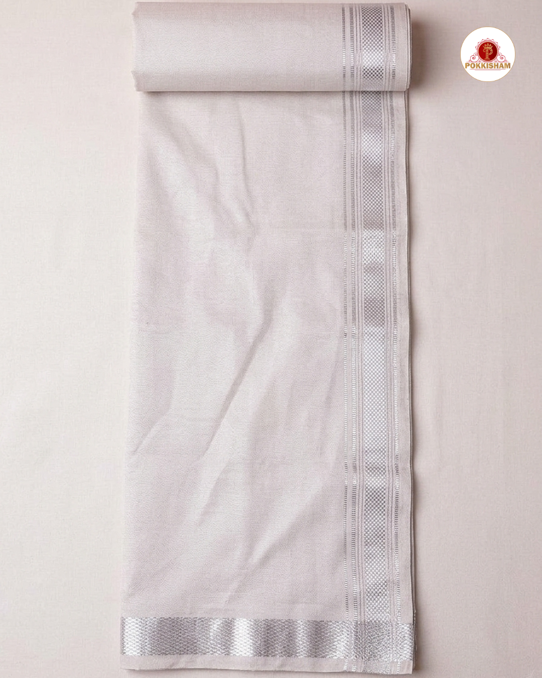 Men's Cotton Tissue Dhoti Set With-  Silver Zari