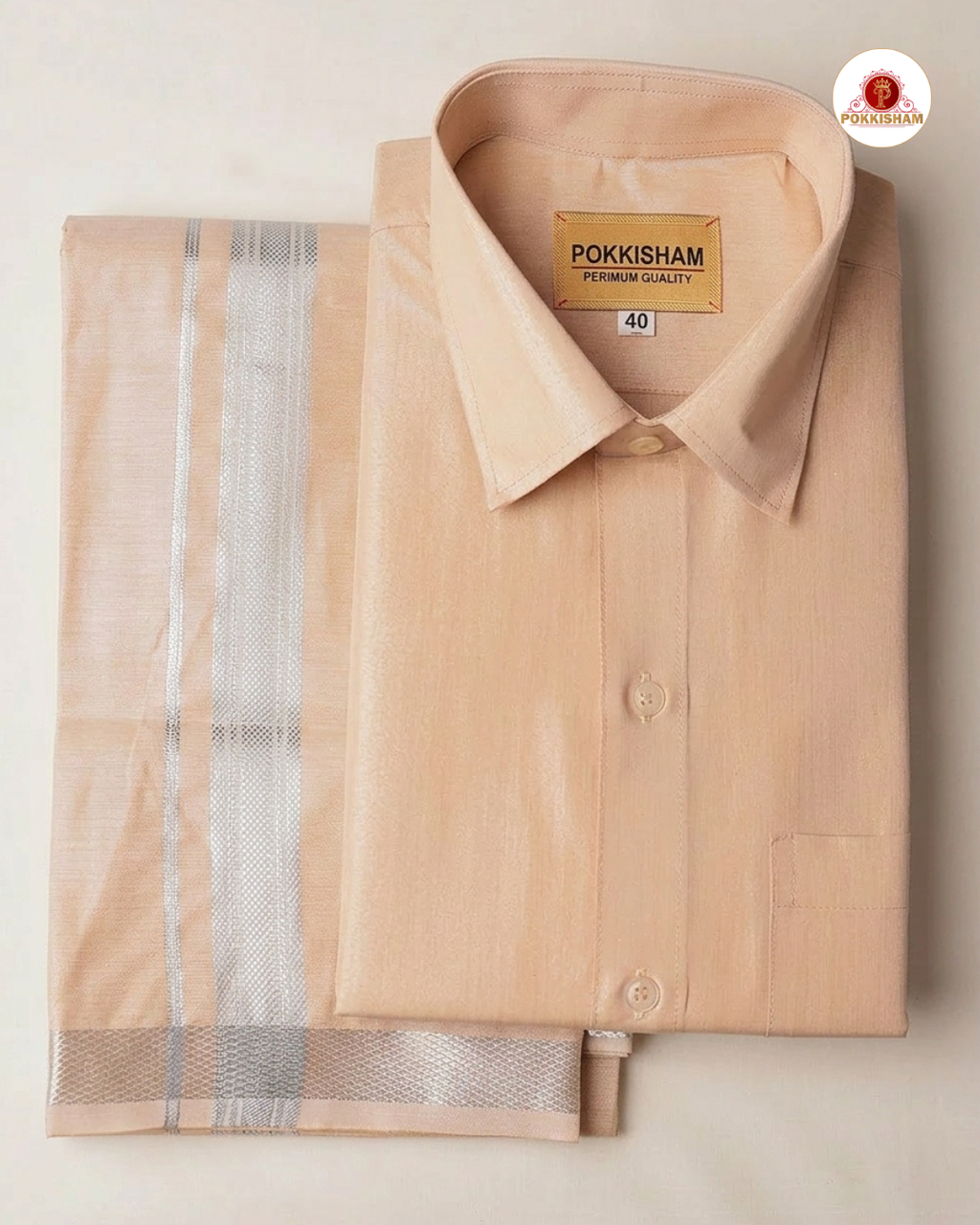 Classic Look Mens  Royal Tissue  shirt and Dhotis- Gold