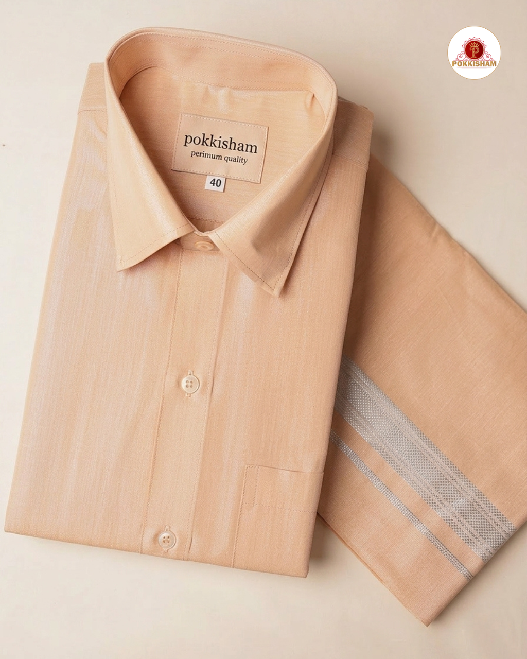 Classic Look Mens  Royal Tissue  shirt and Dhotis- Gold