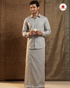 Classic Look Mens  Royal Tissue  shirt and Dhotis- Grey