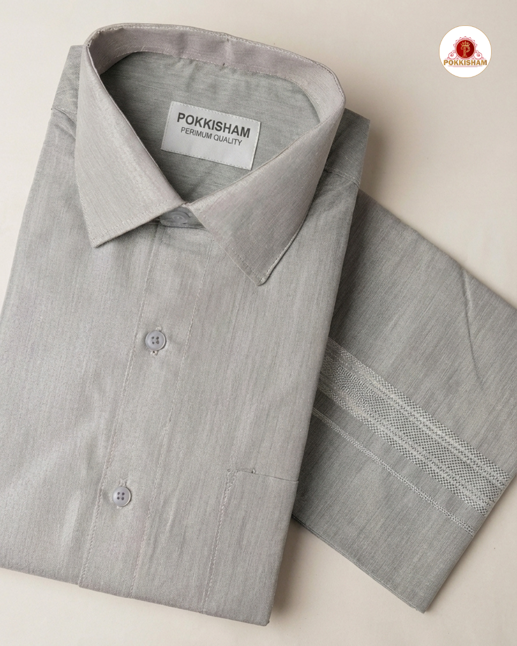 Classic Look Mens  Royal Tissue  shirt and Dhotis- Grey