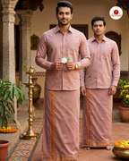 Classic Look Mens  Royal Tissue  shirt and Dhotis- Copper