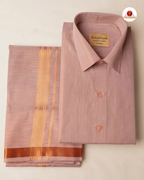Classic Look Mens  Royal Tissue  shirt and Dhotis- Copper
