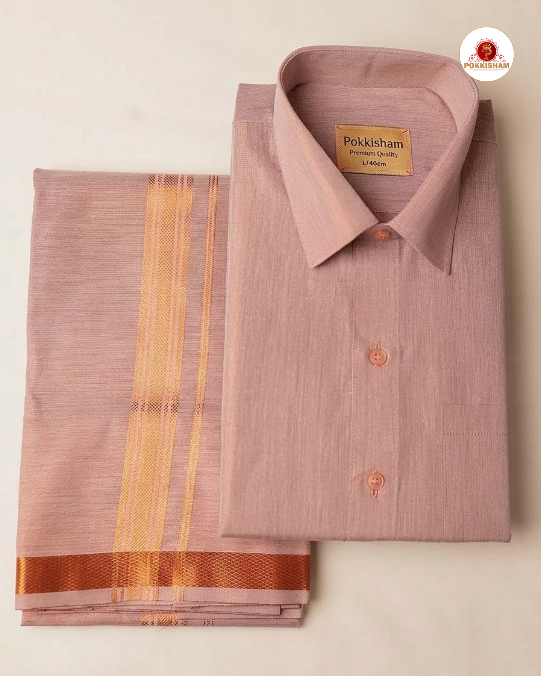 Classic Look Mens  Royal Tissue  shirt and Dhotis- Copper