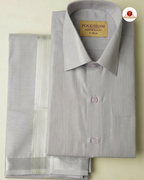 Classic Look Mens  Royal Tissue  shirt and Dhotis- Peach Voilet