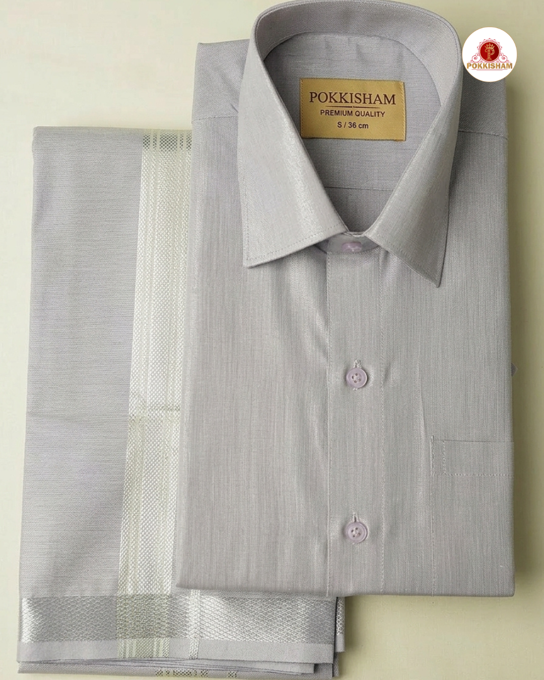 Classic Look Mens  Royal Tissue  shirt and Dhotis- Peach Voilet