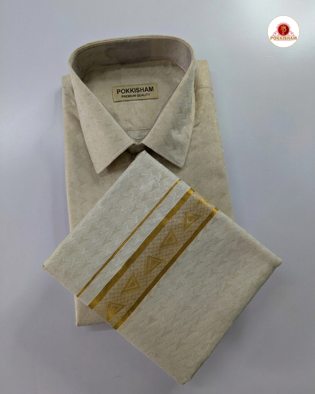 Wedding Zari Brocade Shirt and Dhoti Set - Gold