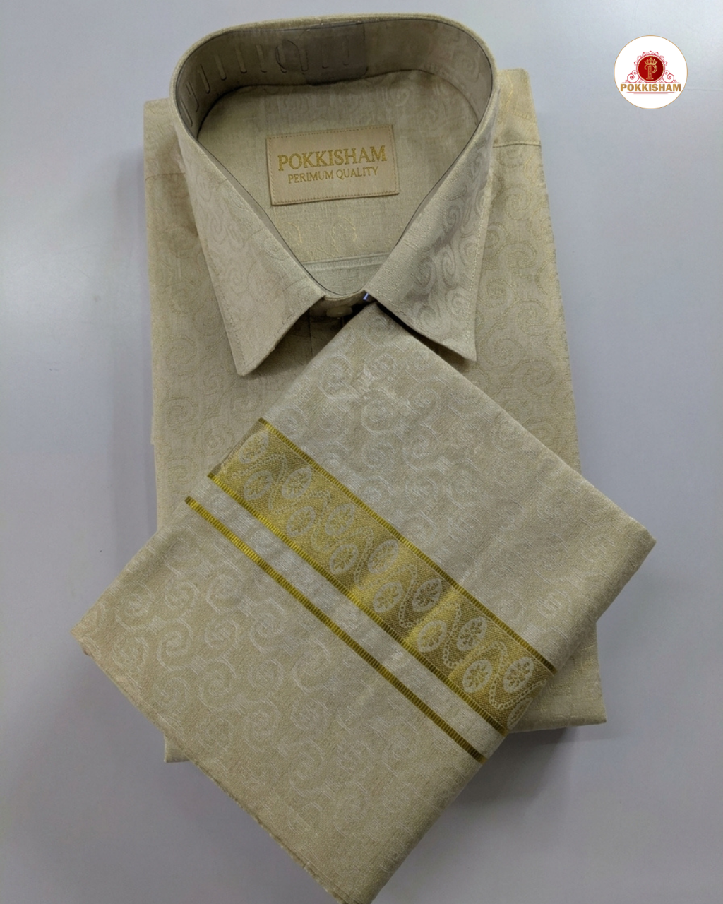 Wedding Zari Brocade Shirt and Dhoti Set - Gold