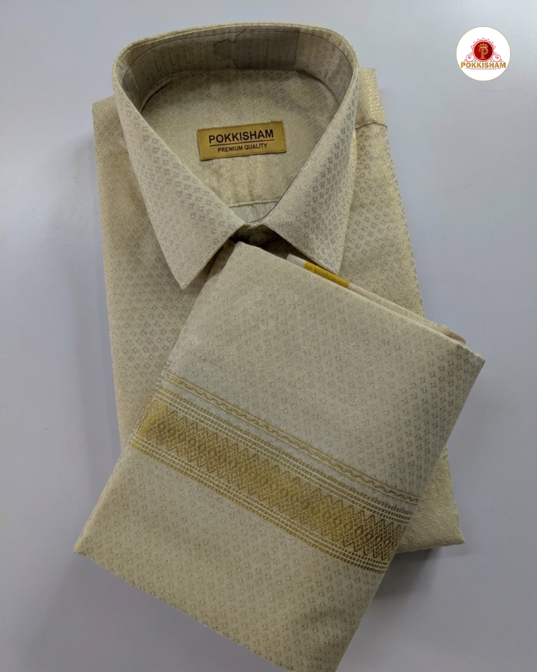Wedding Zari Brocade Shirt and Dhoti Set - Gold