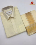 Wedding Pure Silk  Mens shirt and Dhotis Set  -  Cream Colour