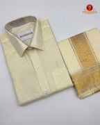 Wedding Pure Silk  Mens shirt and Dhotis Set  -  Cream Colour