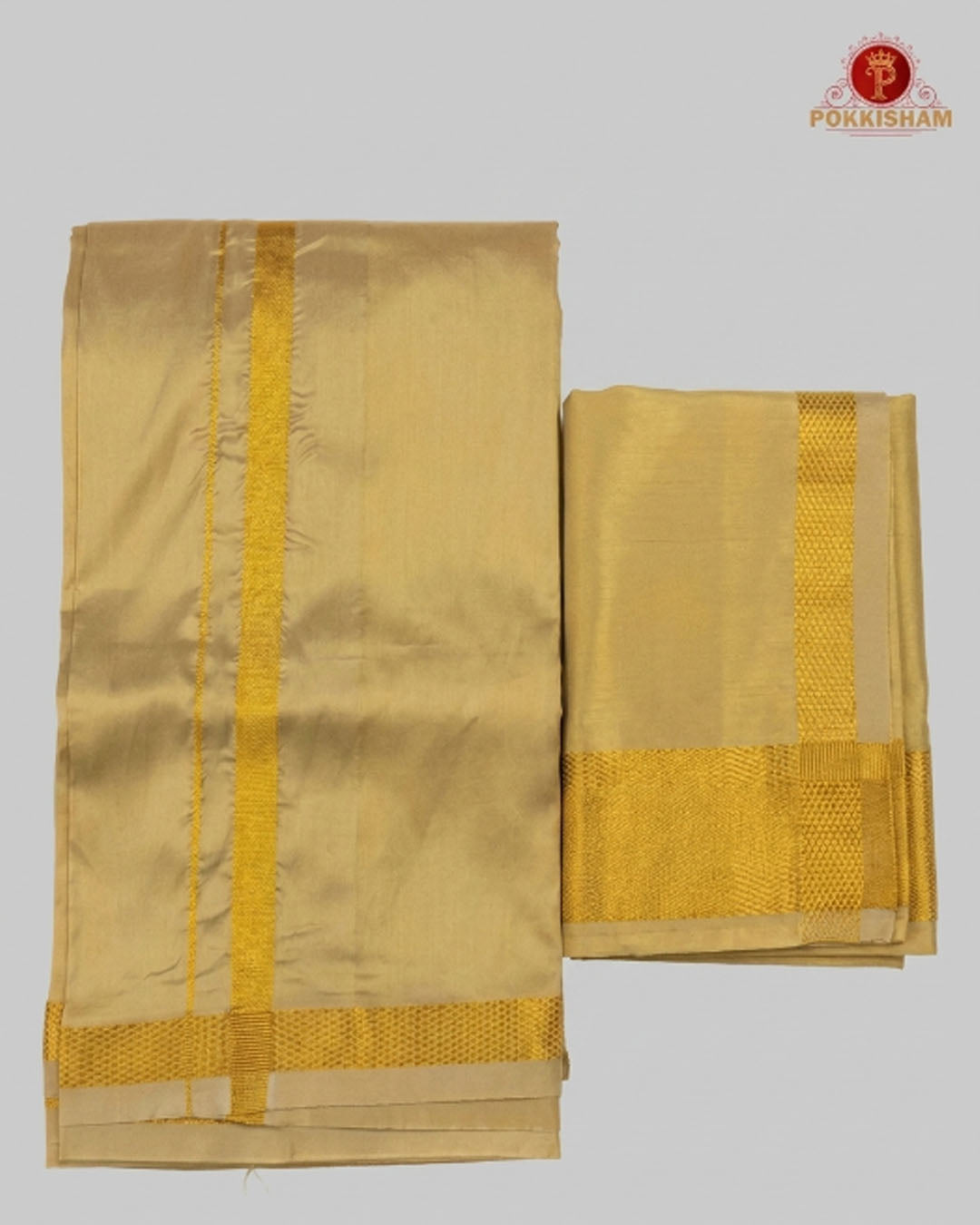 Wedding Silk Dhoti Set with Gold Zari  -  Gold