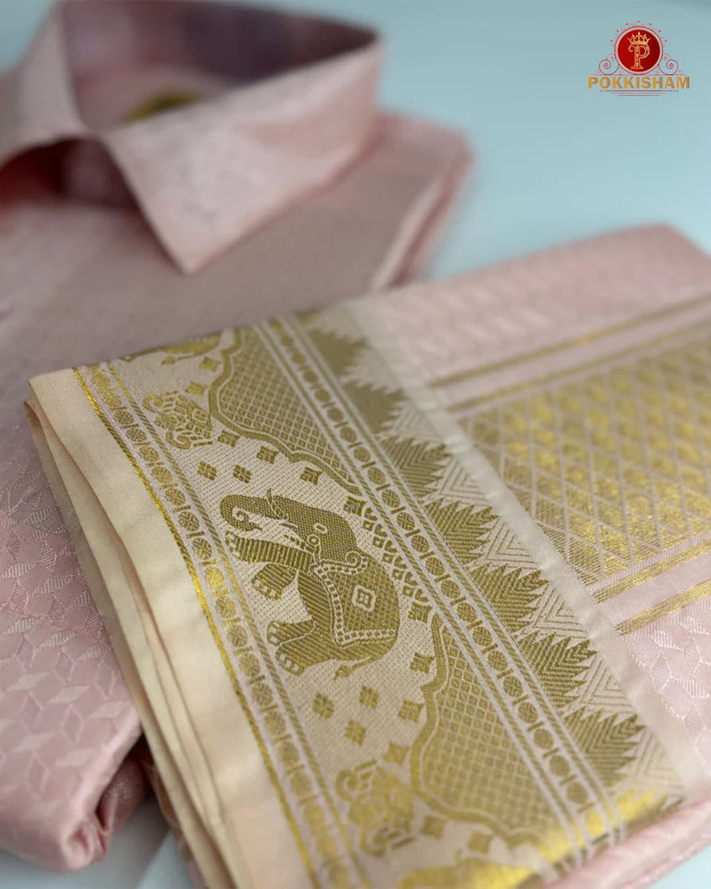 Wedding Pure Silk  Mens shirt and Dhotis Set  -  L. Rose