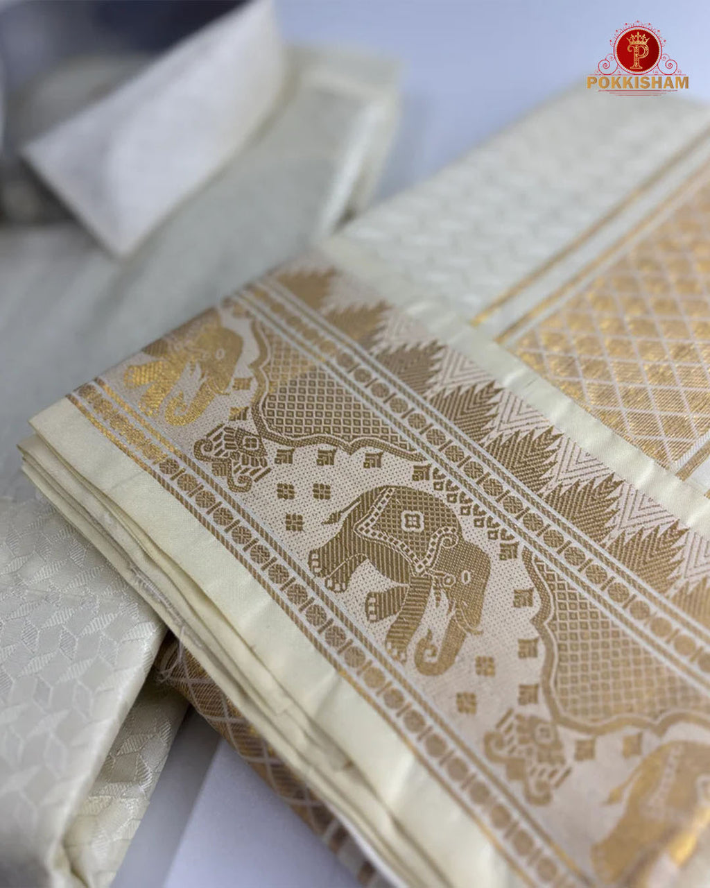 Wedding Pure Silk  Mens shirt and Dhotis Set  -  Cream