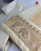 Wedding Pure Silk  Mens shirt and Dhotis Set  -  Cream