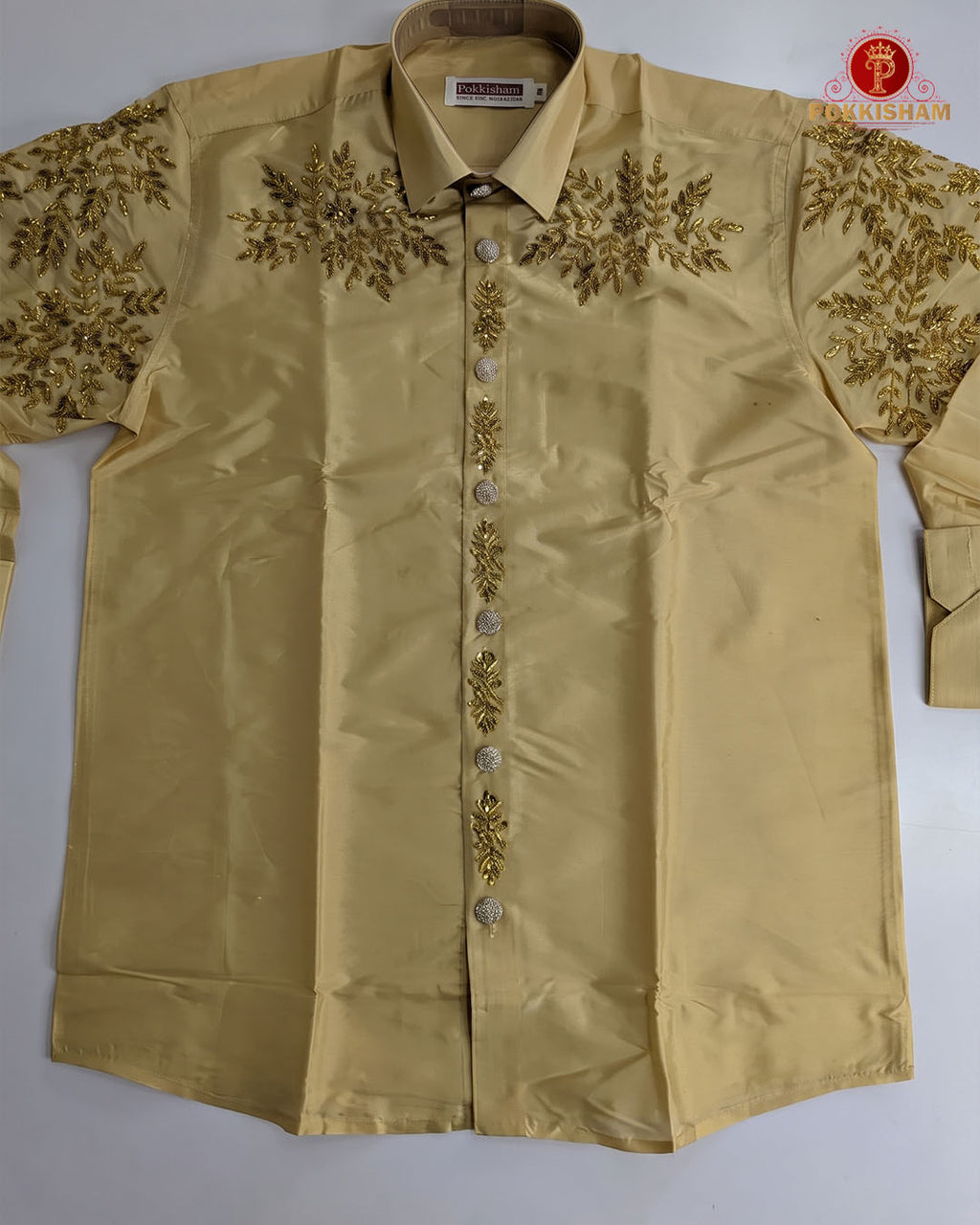 Aari Work Men's Shirt - Biscut