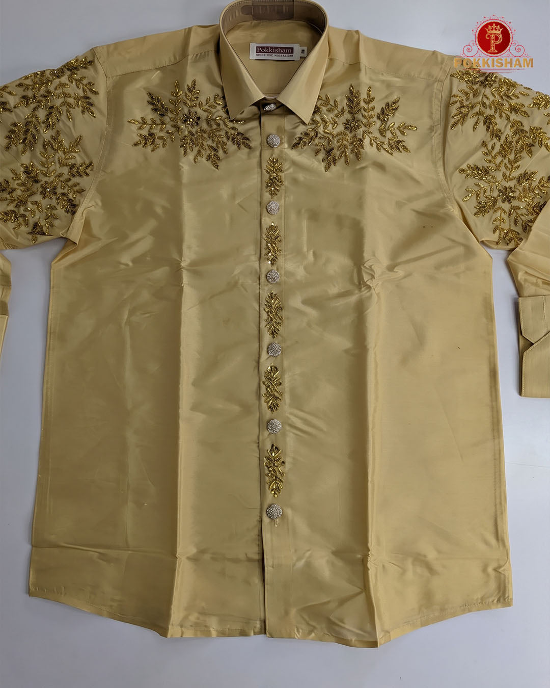 Aari Work Men's Shirt - Biscut