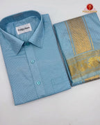 Wedding Pure Silk  Mens shirt and Dhotis Set  -  Sky Blue