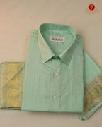 Wedding Pure Silk  Mens shirt and Dhotis Set  -  Mint Leaf