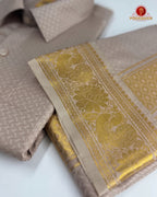 Wedding Pure Silk  Mens shirt and Dhotis Set  -  Sand Stone