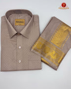 Wedding Pure Silk  Mens shirt and Dhotis Set  -  Sand Stone
