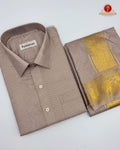 Wedding Pure Silk  Mens shirt and Dhotis Set  -  Sand Stone