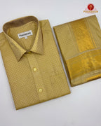 Wedding Pure Silk  Mens shirt and Dhotis Set  -  Gold