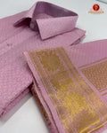 Wedding Pure Silk  Mens shirt and Dhotis Set  -  Pink Rose
