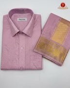Wedding Pure Silk  Mens shirt and Dhotis Set  -  Pink Rose