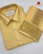 Wedding Pure Silk  Mens shirt and Dhotis Set  -  Mango