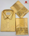 Wedding Pure Silk  Mens shirt and Dhotis Set  -  Mango