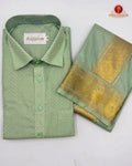 Wedding Pure Silk  Mens shirt and Dhotis Set  -  Pista