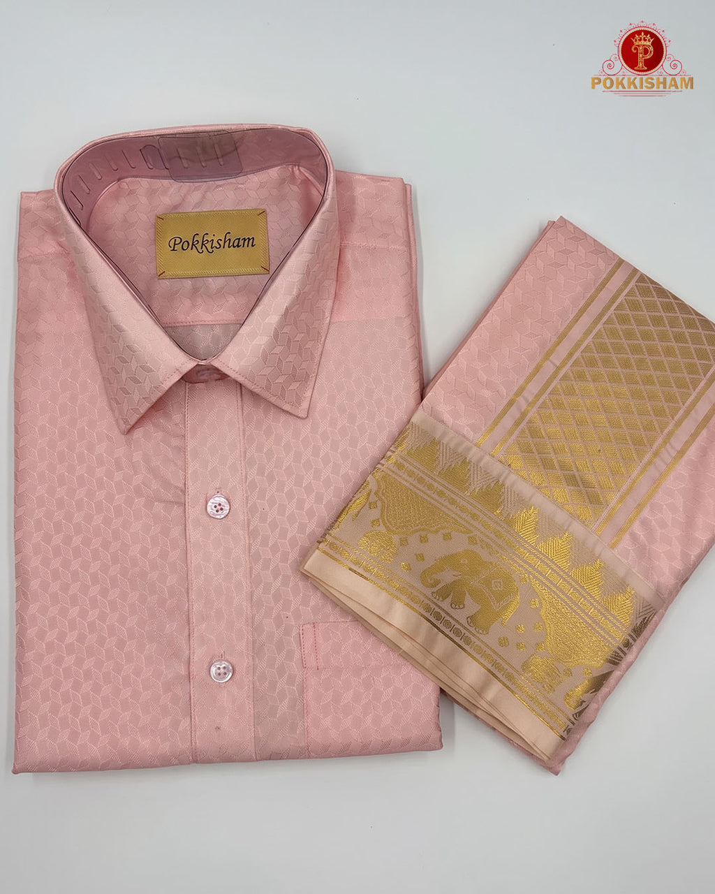 Wedding Pure Silk  Mens shirt and Dhotis Set  -  L. Rose