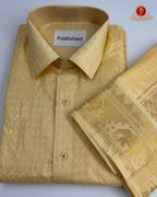 Wedding Pure Silk  Mens shirt and Dhotis Set  -  L. Mango