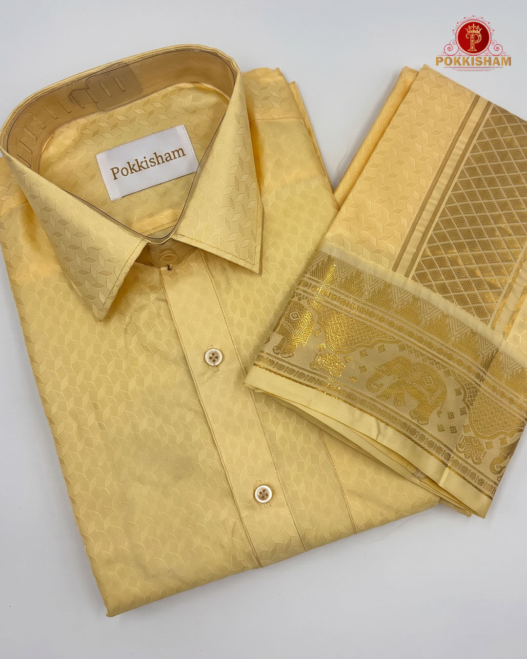 Wedding Pure Silk  Mens shirt and Dhotis Set  -  L. Mango