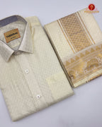 Wedding Pure Silk  Mens shirt and Dhotis Set  -  Cream