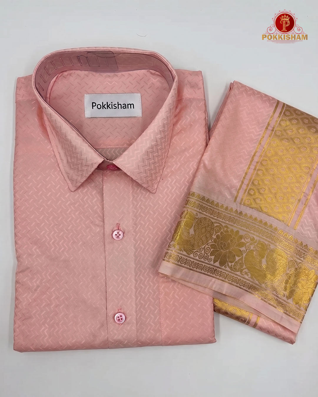 Wedding Pure Silk  Mens shirt and Dhotis Set  -  Lite Rose